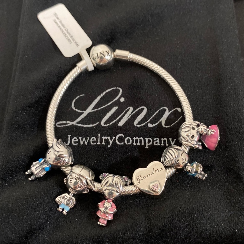 Linx Snake Chain Bracelet with Grandma and Grandchildren Themed Charms
